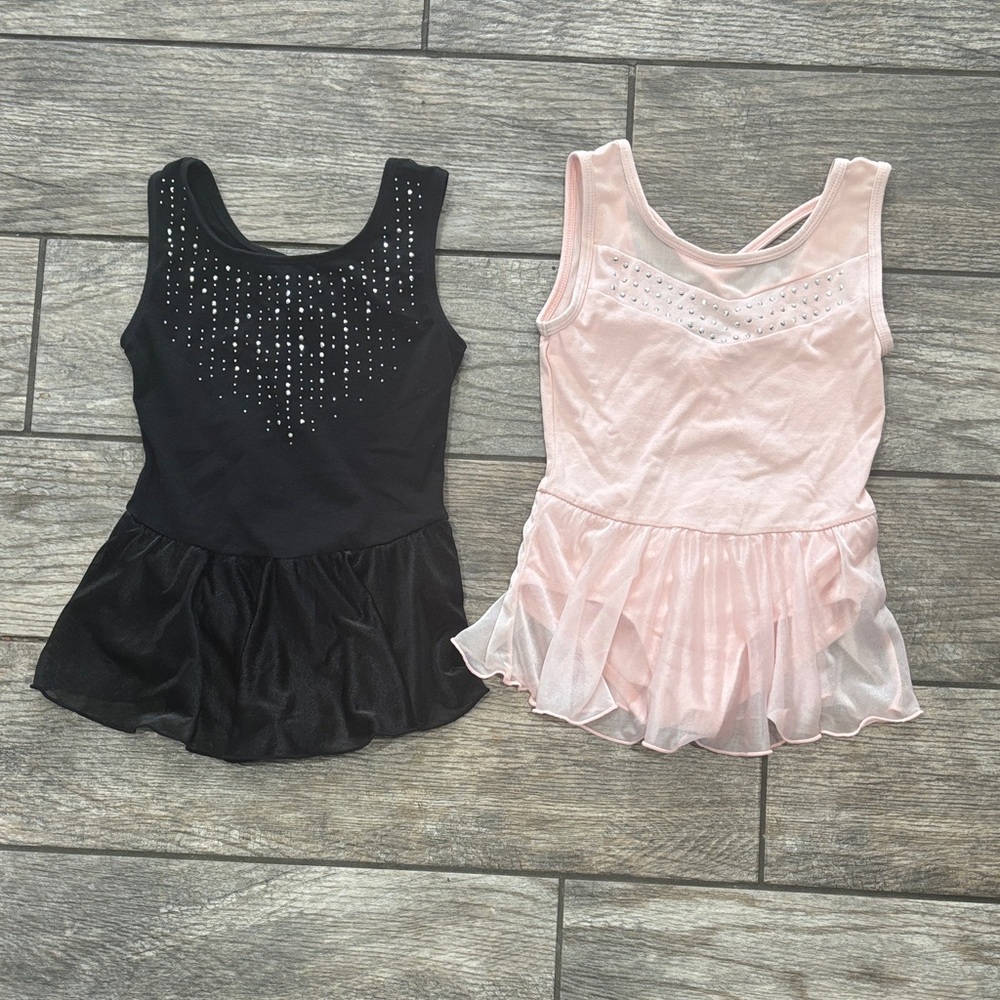 Size 6 Girls' Sparkle Skirted Dance Leotard - Black and Light Pink